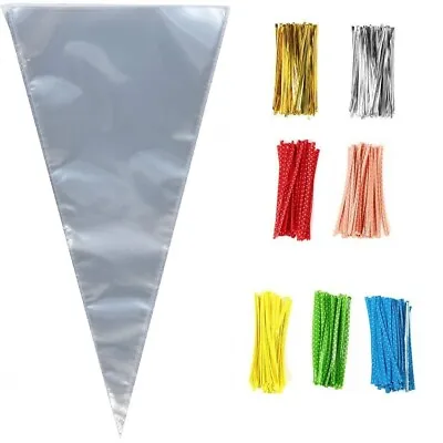 LARGE CLEAR CELLOPHANE CONE BAGS FOOD Favour SWEET CANDY KIDS Party CONES • £2.49