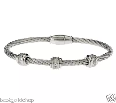 QVC Steel By Design Twisted Cable Wire Bangle Bracelet With Crystal Stations • $27.73