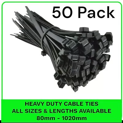 Heavy Duty Cable Ties Black Zip Ties Long Short Small Thick Thin 50 Pack • £0.99