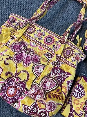 Vera Bradley Handbag W Wallet And Pouch Yellow Pink Red Orange Colorful • $14.97