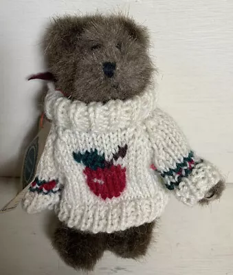 Boyds Teddy Bear Apple Teachers Pet Sweater Mini Plush Jointed Glass Eyes • $7.50