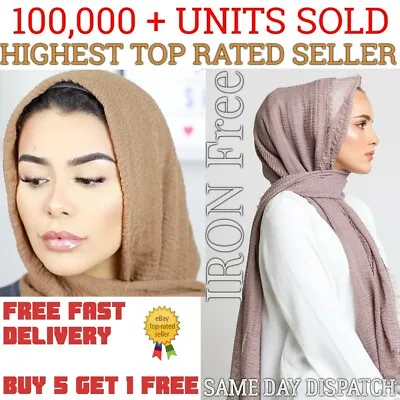 £2.99 • Buy NEW STYLE CRINKLE PREMIUM Plain Hijab Maxi Scarf Headscarf CRIMP HABIBA Shawl 