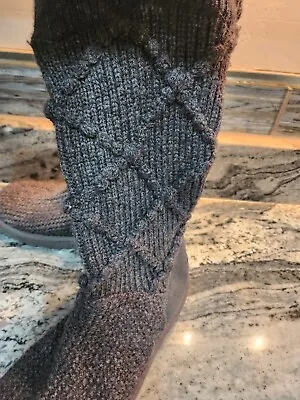 UGG Boots Womens 8 Classic Argyle Knit Gray Sweater Sock Tall Winter • $70