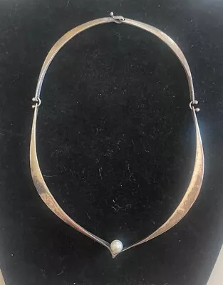 Ed. Wiener Sterling Pearl Necklace Modernist Mid-Century MCM • $350