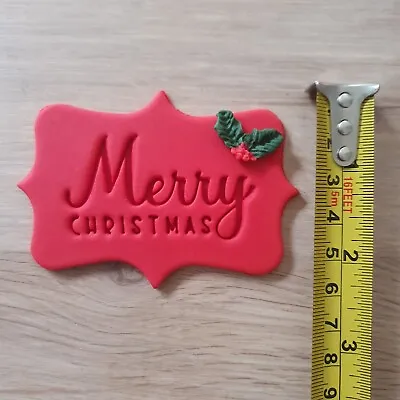 🎄 1 X Handmade Red Merry Christmas  Cake Topper Edible Fondant Decoration • £1.50