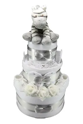 Unisex 3 Tier Nappy Cake With Cute Zebra Baby Boy Girl Shower New Born Baby Gift • £39.99