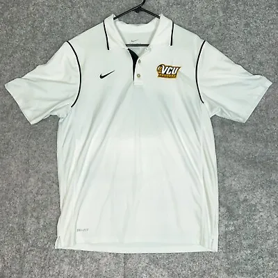 VCU Rams Nike Mens Polo Shirt Medium White Gray NCAA Soccer Dri-Fit Golf Top ^ • $12.49