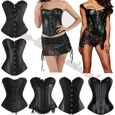 £24.79 • Buy Lady Black Boned Sexy Dress Corset Tops Punk Basque Burlesque Lingerie Plus Size