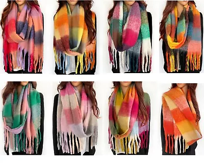 £16.09 • Buy Large Thick Fluffy Wool Blanket Scarf Shawl Wrap Chunky Oversized Checked Winter