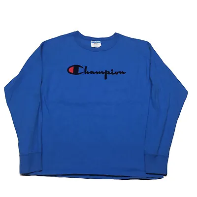 Champion Script Logo T-Shirt Men’s Small Blue Long Sleeve Hip Hop Vintage Style • $16.99