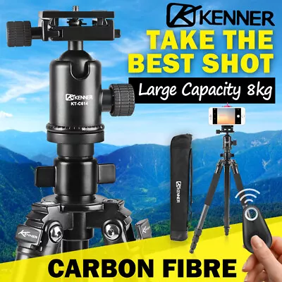 $145.95 • Buy Kenner Camera Tripod Carbon Fibre Stand DSLR Mount Phone Holder Remote Shutter
