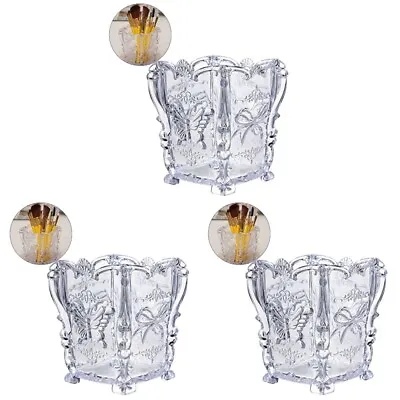 3 Pcs Acrylic Makeup Brush Container Cup Carved Cosmetic Brush Pot Storage • £13.12