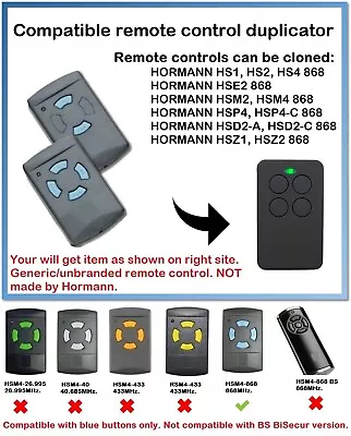 Remote Control Duplicator For Hormann HSM2-868 HSM4-868 (BLUE Buttons ONLY!!!) • £11.99