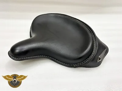 BLACK LEATHER POLICE SOLO SEAT HARLEY SKIRT Knucklehead Panhead Shovel TC Bobber • $159.95