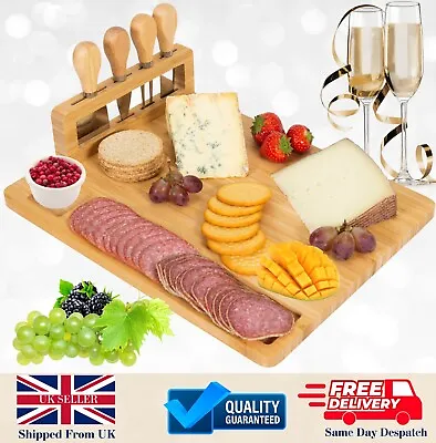 Giggi Bamboo Cheese Board Gift Set| Charcuterie Board With 4 Piece Cheese Knives • £16.99