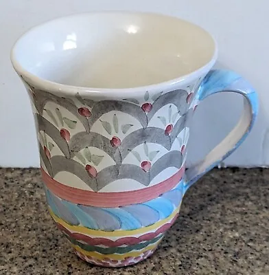 MACKENZIE CHILDS POTTERY MUG Large Hand Painted 2000 Cup Stoke Gabriel Clay • $50