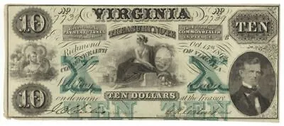 Virginia Treasury Note - $10 Obsolete Paper Money - Paper Money - US - Obsolete • $150