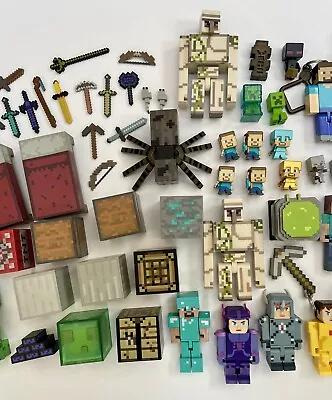 Minecraft Mixed Toy Lot 70+ Action Figures Blocks Animals Accessories Weapons • $45