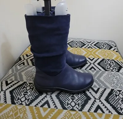 Navy Hotter Whisper Leather Slouch Mid Calf Boots Size 4 EXF Extra Wide EU 37 • £34.99