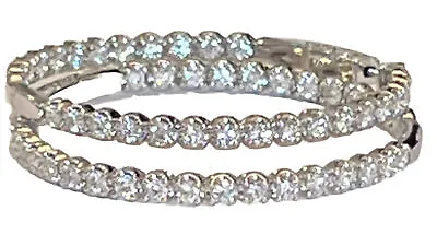 Vintage Zales 10k White Gold 3 Carat Diamond Inside Out Hoop Earrings • $1795