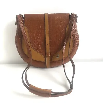 Hand Crafted Tan Leather Saddle Satchel Shoulder Bag Sturdy Crocodile Pattern  • £18.99