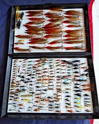 A Large Plastic Fly Reservoir/box + Large Collection Of Artificial Salmon Flies • $101.02