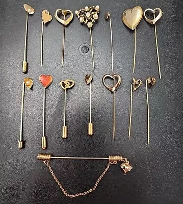 Vintage Lot Of 15 Stick Pins Heart Shaped Goldtone • $9.99