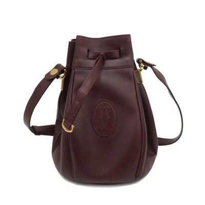 $142 • Buy Auth Cartier Must Line - Bordeaux Gold Leather Hardware Shoulder Bag