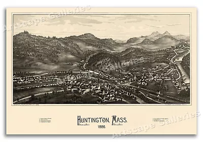 Huntington Massachusetts 1886 Historic Panoramic Town Map - 20x30 • $18.95