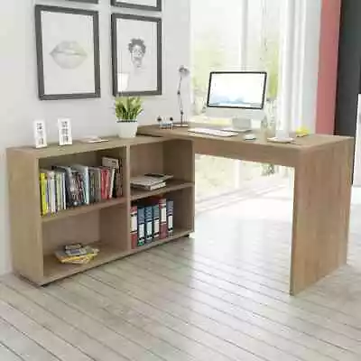 Modern Wooden L-Shape Corner Computer Laptop Desk Table With Storage Shelves • £190.99