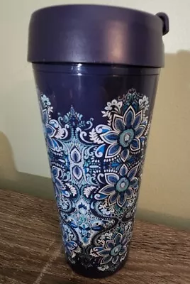 Vera Bradley Purp Blue Floral Tumbler Mug Leakproof Flip Lid BPA Free 16 Oz. • $13.99