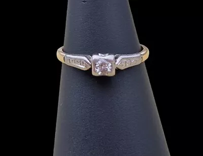 18ct Gold And Platinum Antique Diamond Solitaire Ring Size O1/2 • £199.99