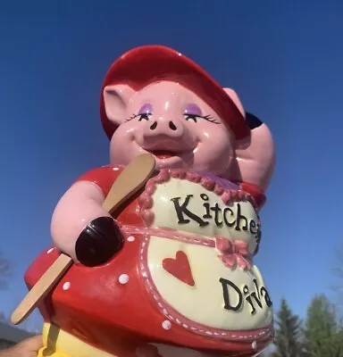 Mercuries Kitchen Diva Pig MISS PIGGY Red Hat Lady Cookie Jar & SPOON ❤️sj10m6 • $64