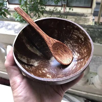 Natural Coconut Bowl Wooden Handmade Coconut Bowls For Eating Tableware Spoon • £4.90