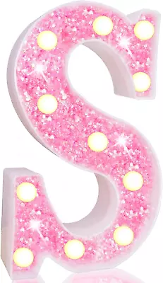 LED Marquee Letter Lights Light Up Pink Letters Glitter Alphabetign Letter S • $18.37