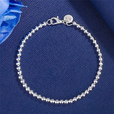 925 Sterling Silver Filled 4mm Beads Chain Bracelet Bangle Women Jewelry Gift • $6.91