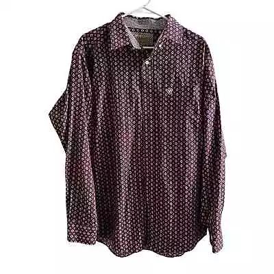 Ariat Mens Button Up Shirt Burgundy Wrinkle Free Size L • $30