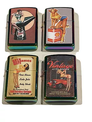 4 PCs  Windproof Oil Lighters Unbranded Shell Castrol  Oil Auto Mechanic Vintage • $47.45