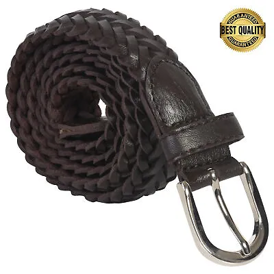 Leatherboss Genuine Leather Men Casual Belt Braided Brown • $12.99