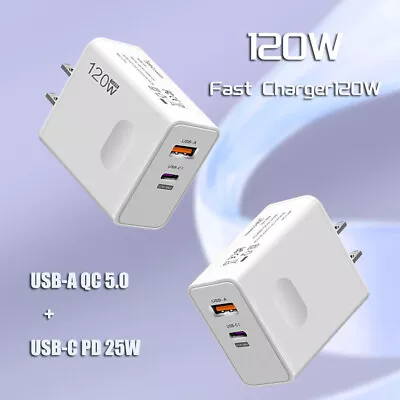 2-Pack 120W USB-C Type C Fast Wall Charger PD QC 5.0 Adapter For IPhone Samsung  • $11.75