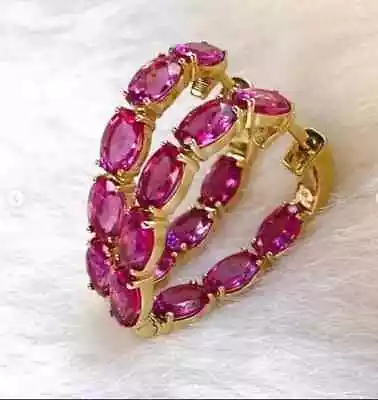 2.40Ct Oval Cut Lab Created Pink Ruby Huggie Hoop Earring 14K Yellow Gold Plated • $84.31