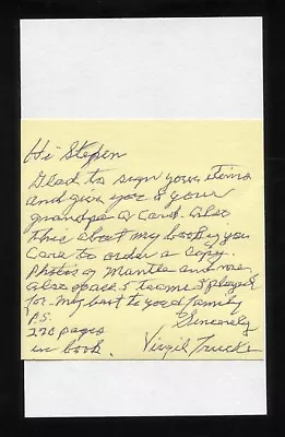 Virgil Trucks Signed Note Index Card Autographed Baseball Signature No Hitter • $45