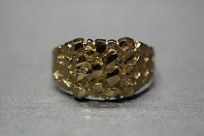 10K Solid Yellow Gold 11MM Diamond Cut Nugget Men Women Ring. Size 10.5 • $150