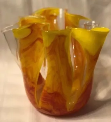  Yellow And Orange Glass Vase Signature Says  Victor Chiarizia -- • $359