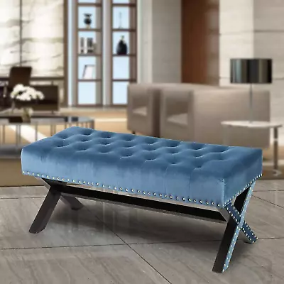 42  Tufted Microfiber Ottoman Bench Upholstered Rectangle Footrest Stool W/X-Leg • $135.99