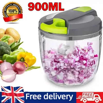 Manual Pull Rope Food Vegetable Chopper Hand Held Kitchen Pulling Slicer Tool • £7.95