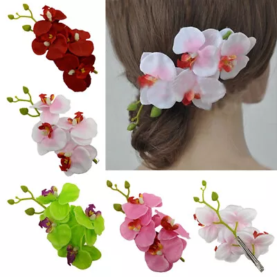 Butterfly Orchid Flower Hair Clip Slide Grip Vintage Pinup Hawaiian Wedding A • $3.86