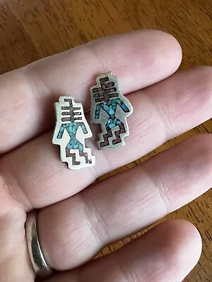 Old Vintage Estate Solid Sterling Silver Navajo Tribal Post Stud Earrings Flaw • $15.99