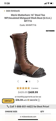 NIB  Mens Matterhorn Mining Boots Size 12 • $400