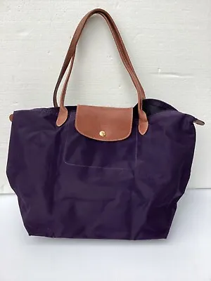 Long Champ Paris Purple Nylon Expanding Tote Bag Unsnaps To Make Bigger • $55